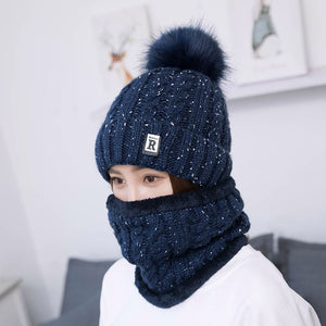 Creative warm wool hat lady outdoor cold two piece knitted hat scarf factory wholesale Korean combination