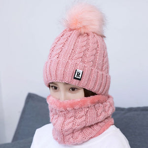 Creative warm wool hat lady outdoor cold two piece knitted hat scarf factory wholesale Korean combination