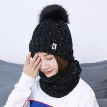 Load image into Gallery viewer, Creative warm wool hat lady outdoor cold two piece knitted hat scarf factory wholesale Korean combination
