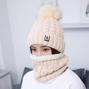 Creative warm wool hat lady outdoor cold two piece knitted hat scarf factory wholesale Korean combination