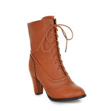Load image into Gallery viewer, Plus Size Women&#39;s Boots 40-43 High Heel Short Boots Lace Up Women&#39;s Boots
