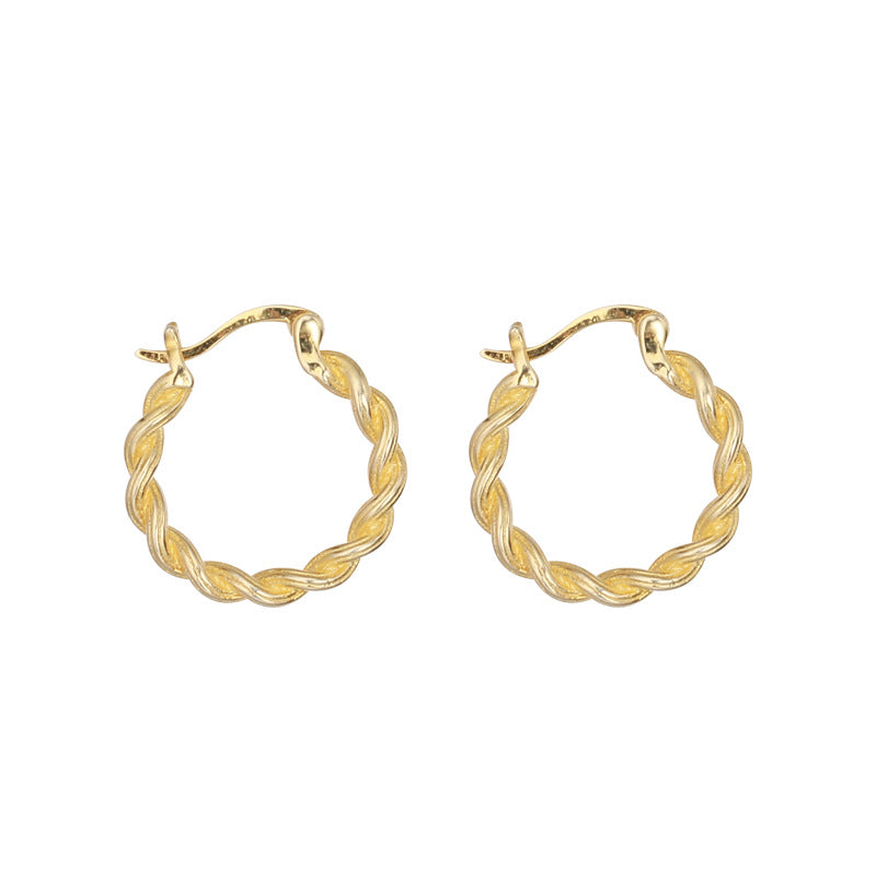 Sterling Silver Earrings Simple Twist Woven Earrings Female Gold-plated Silver Earrings With