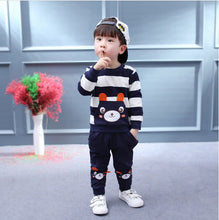 Load image into Gallery viewer, Children&#39;s Clothing Suit Boys And Girls Virgin Baby Cartoon Bear Striped Sweater Suit Children
