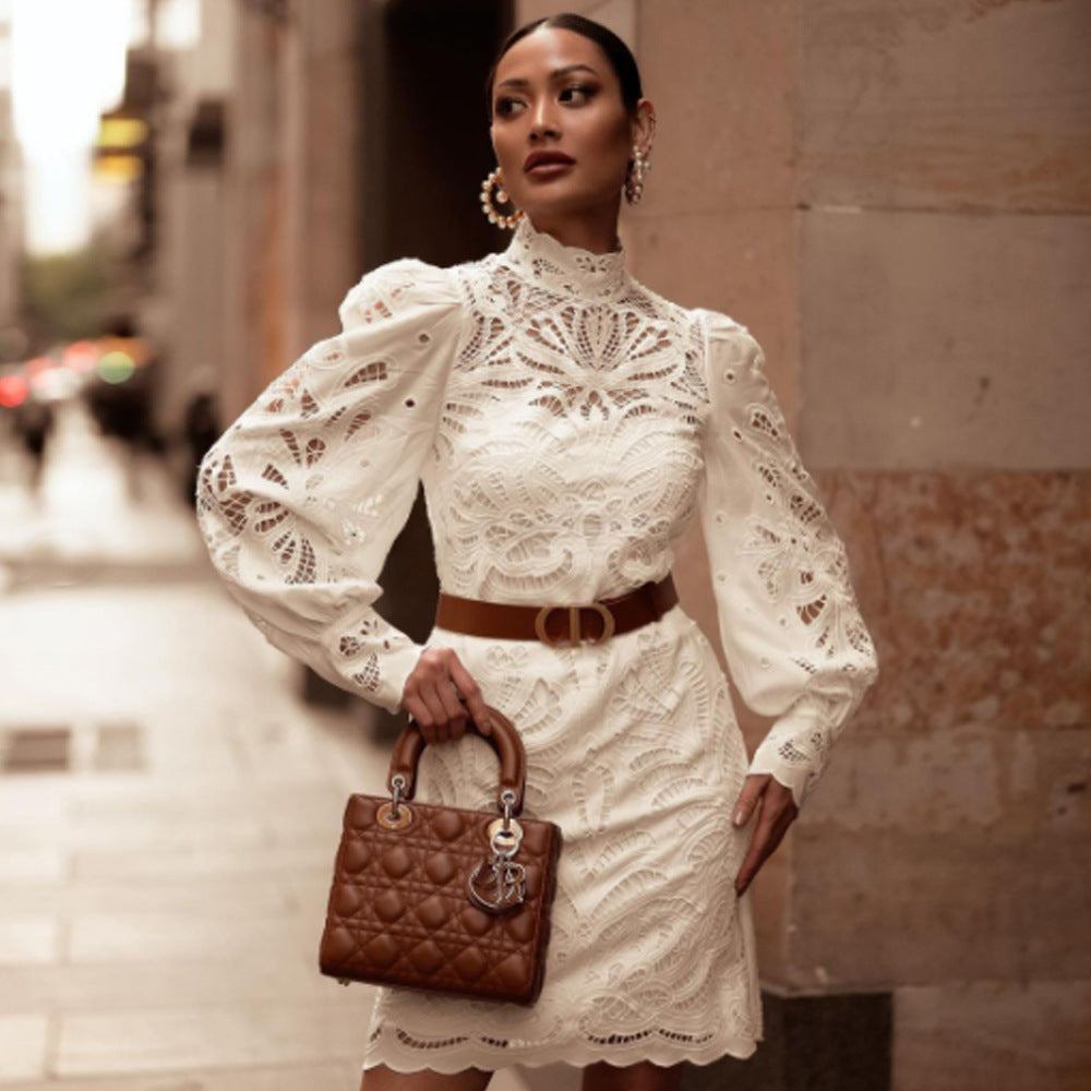 European And American Embroidered Hollow Lace Dress