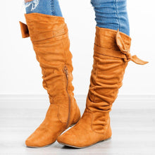 Load image into Gallery viewer, Womens Boots Retro Knee High Boots Flat Bow Elastic Frosted Mid-Top
