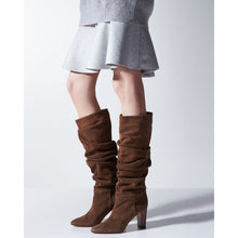 Load image into Gallery viewer, European And American Round Toe Pleated Thick Heel Mid-tube Fashion Boots
