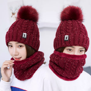 Creative warm wool hat lady outdoor cold two piece knitted hat scarf factory wholesale Korean combination