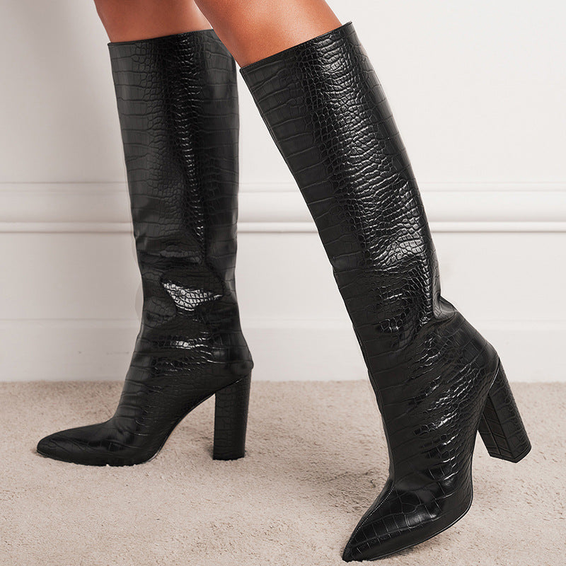 Ladies Fashion Pointed Toe Block Heel Boots