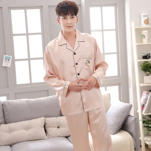 Couple pajamas women spring silk long-sleeved pajamas