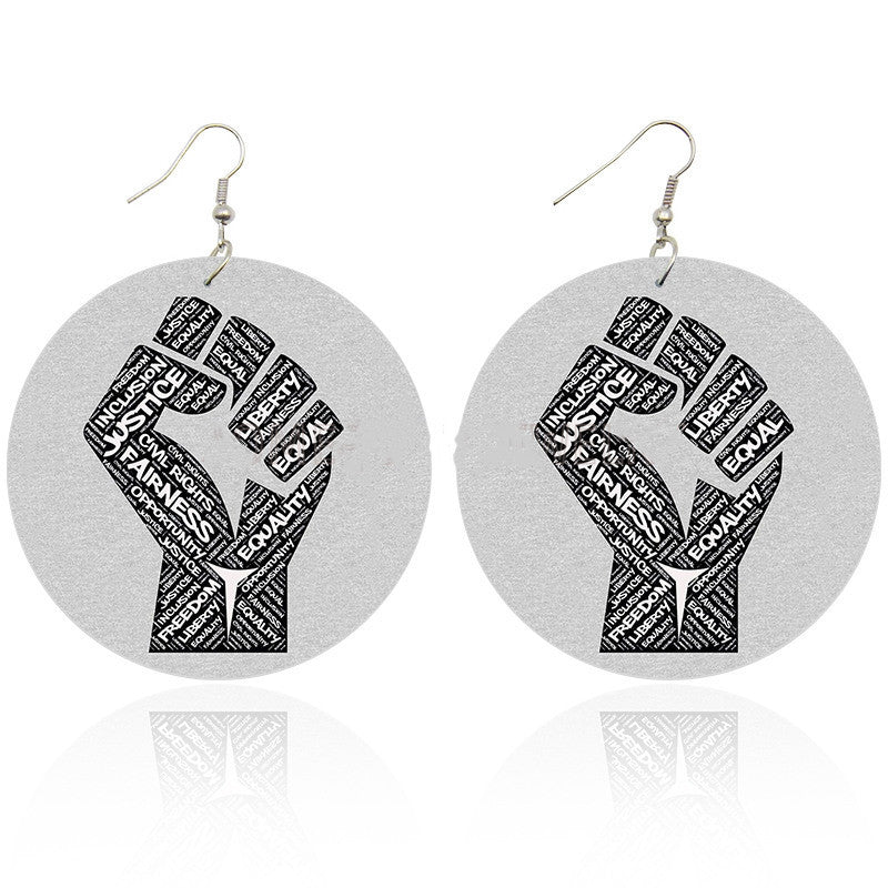 Fashion wooden printed earrings fist earrings