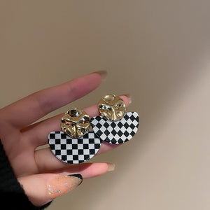 Small Lock Earrings Vintage Checkerboard Earrings