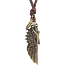 Load image into Gallery viewer, Leather necklace angel wings feather leather rope necklace
