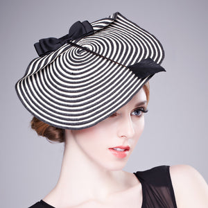 Handmade papyrus braided headdress British black and white striped top hat Berry hat European and American headdress