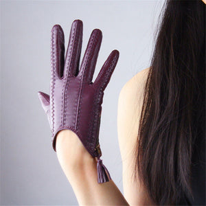Fringed zipper short gloves