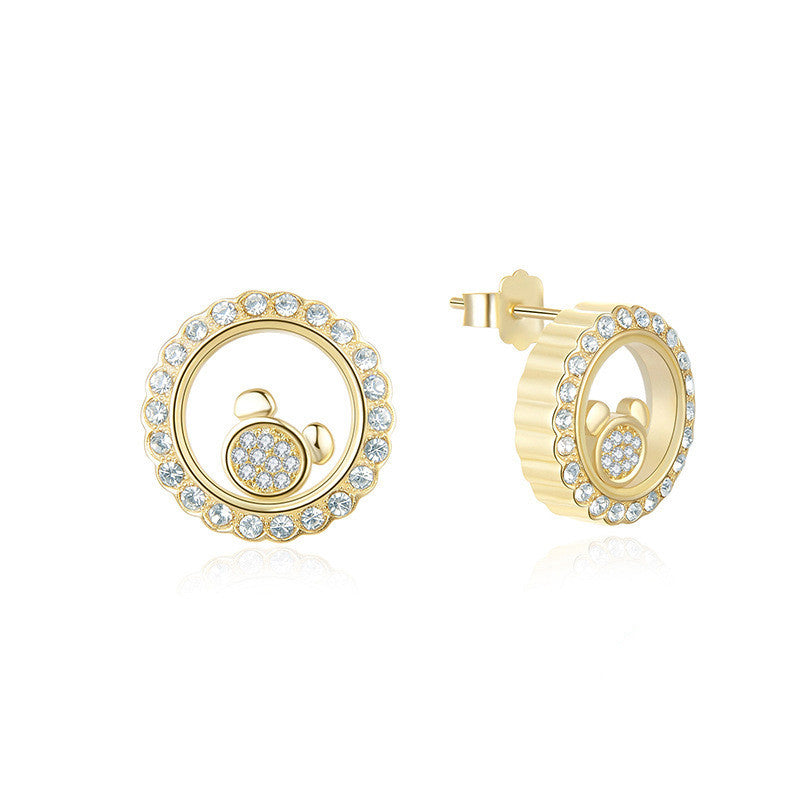 Sterling Silver White Diamond Earrings Removable Cartoon Bear Earrings Korean Simple Style Vacuum Earrings