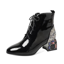 Load image into Gallery viewer, New Rhinestone Thick Heel Patent Leather Sequins
