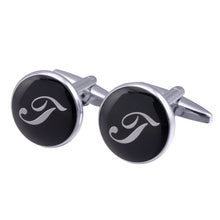 Load image into Gallery viewer, French Cufflinks black round Enamel Traditional letter Cufflinks
