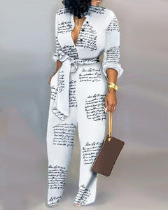 Printed Leopard Print Long Sleeve Jumpsuit