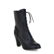 Load image into Gallery viewer, Plus Size Women&#39;s Boots 40-43 High Heel Short Boots Lace Up Women&#39;s Boots
