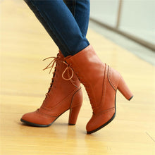 Load image into Gallery viewer, Plus Size Women&#39;s Boots 40-43 High Heel Short Boots Lace Up Women&#39;s Boots
