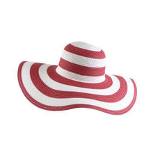 Load image into Gallery viewer, Black and white striped straw hat along the beach
