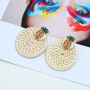 Rattan round earrings