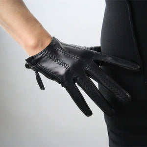 Fringed zipper short gloves
