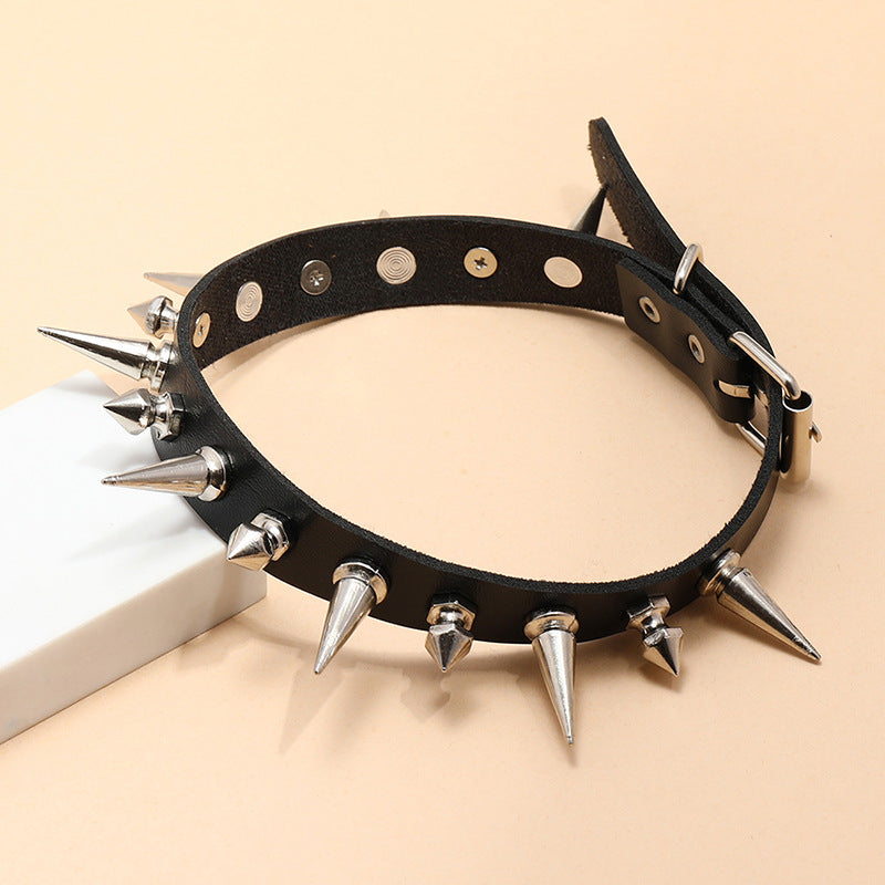 Black Punk Rock Leather Necklace Necklace