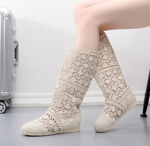 Breathable versatile net boots flat high-top women's shoes casual England Martin boots student knit boots
