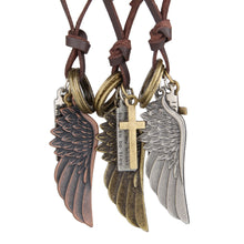 Load image into Gallery viewer, Leather necklace angel wings feather leather rope necklace
