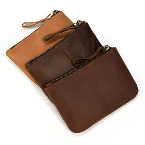 Cowhide zipper coin purse