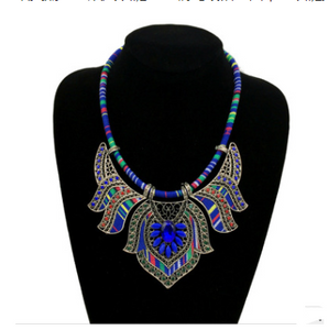 Ethnic Style Necklace Colorful Braided Rope Diamond Necklace