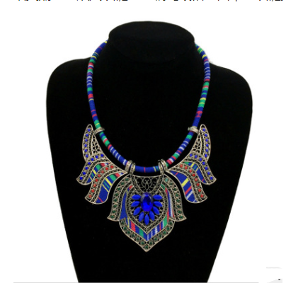 Ethnic Style Necklace Colorful Braided Rope Diamond Necklace
