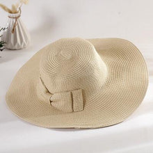 Load image into Gallery viewer, Straw Hat With Double Bow And Large Edge
