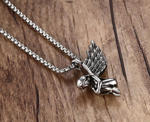 36MM Titanium Steel Angel Pendant Necklace
