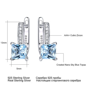 Silver Earrings Simple Square Sky Blue Topaz Earrings