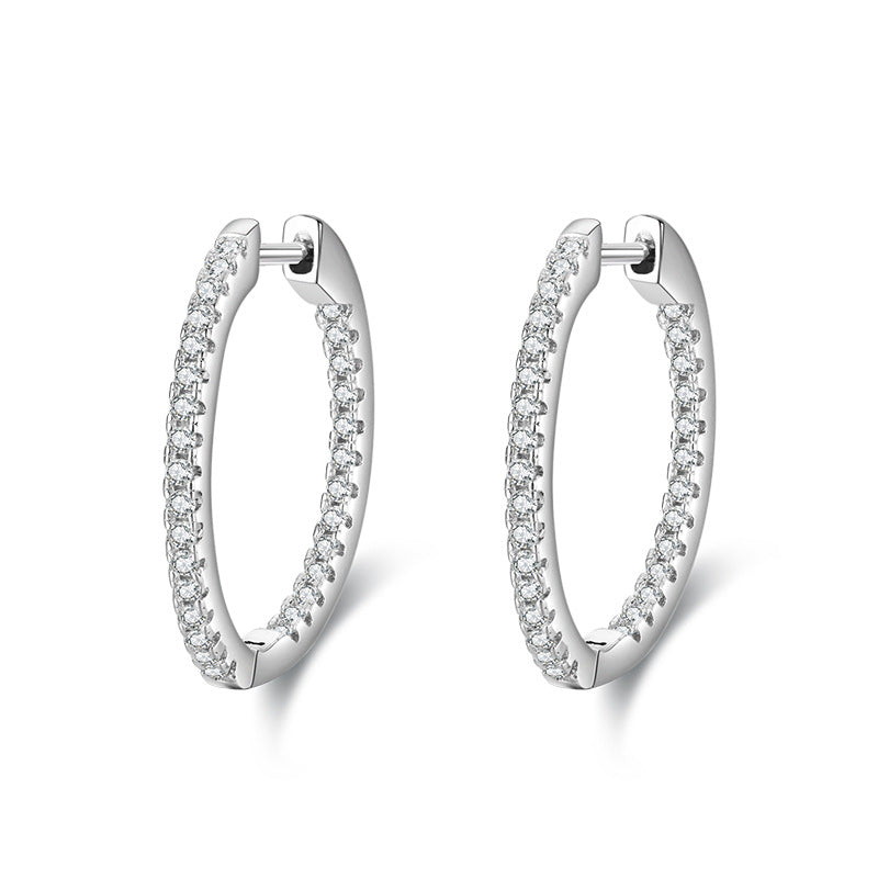S925 Sterling Silver Earrings Female Inlaid Full Diamond Light Luxury Earring Ear Buckle
