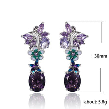 Load image into Gallery viewer, Oval Purple Zircon Flower Earrings Butterfly Ladies Earrings
