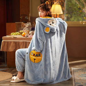 Autumn And Winter Long Velvet Pajamas Set Thick Warm Female Bathrobe Coral Velvet Winter Home Service
