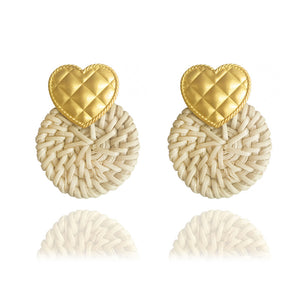 Round Rattan Braided Earrings Jewelry Multicolor Female Earrings