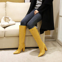 Load image into Gallery viewer, Pointed Super High Heel Thick Heel Snake Print High Boots Women Boots
