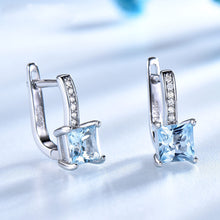 Load image into Gallery viewer, Silver Earrings Simple Square Sky Blue Topaz Earrings

