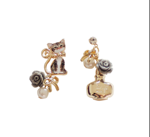 Korea Dongdaemun spot sweet cute perfume bottleflowers asymmetric earrings earrings imported earrings