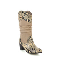 Load image into Gallery viewer, Snakeskin Western Denim Mid Boots
