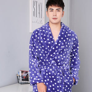 Thickened Polka Dot Robe Coral Fleece Nightgown Men's Bathrobe Pajamas