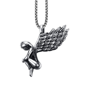 36MM Titanium Steel Angel Pendant Necklace