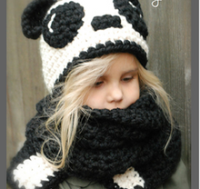 Load image into Gallery viewer, Cartoon hat set national treasure panda child hat long scarf handmade knit hat
