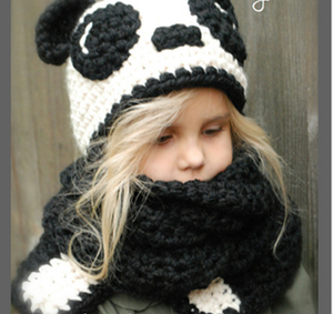 Cartoon hat set national treasure panda child hat long scarf handmade knit hat