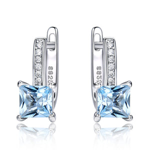 Silver Earrings Simple Square Sky Blue Topaz Earrings