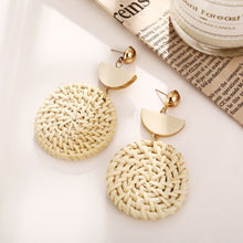 Load image into Gallery viewer, Woven Round Wooden Earrings Wish Straw Woven Beige Earrings
